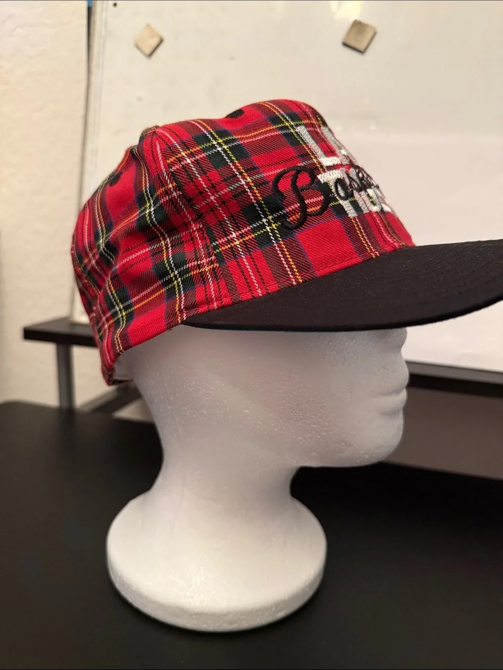 Red Plaid 'Lady Tigers' Baseball Cap with Black Brim